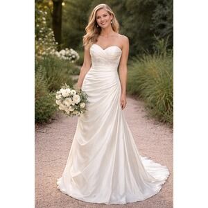 Essense of‎ Australia Ivory Satin Ruched Strapless Wedding Dress Gown Size 12
